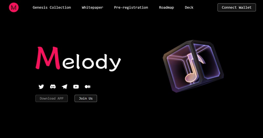 Melodyのホームページのスクリーンショット